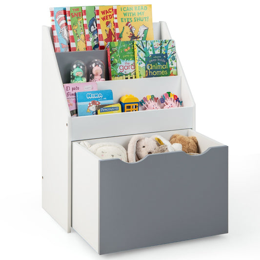 Coast kinderplank met 3 planken en rollende speelgoeddoos kinderen boekenkast grijs + wit