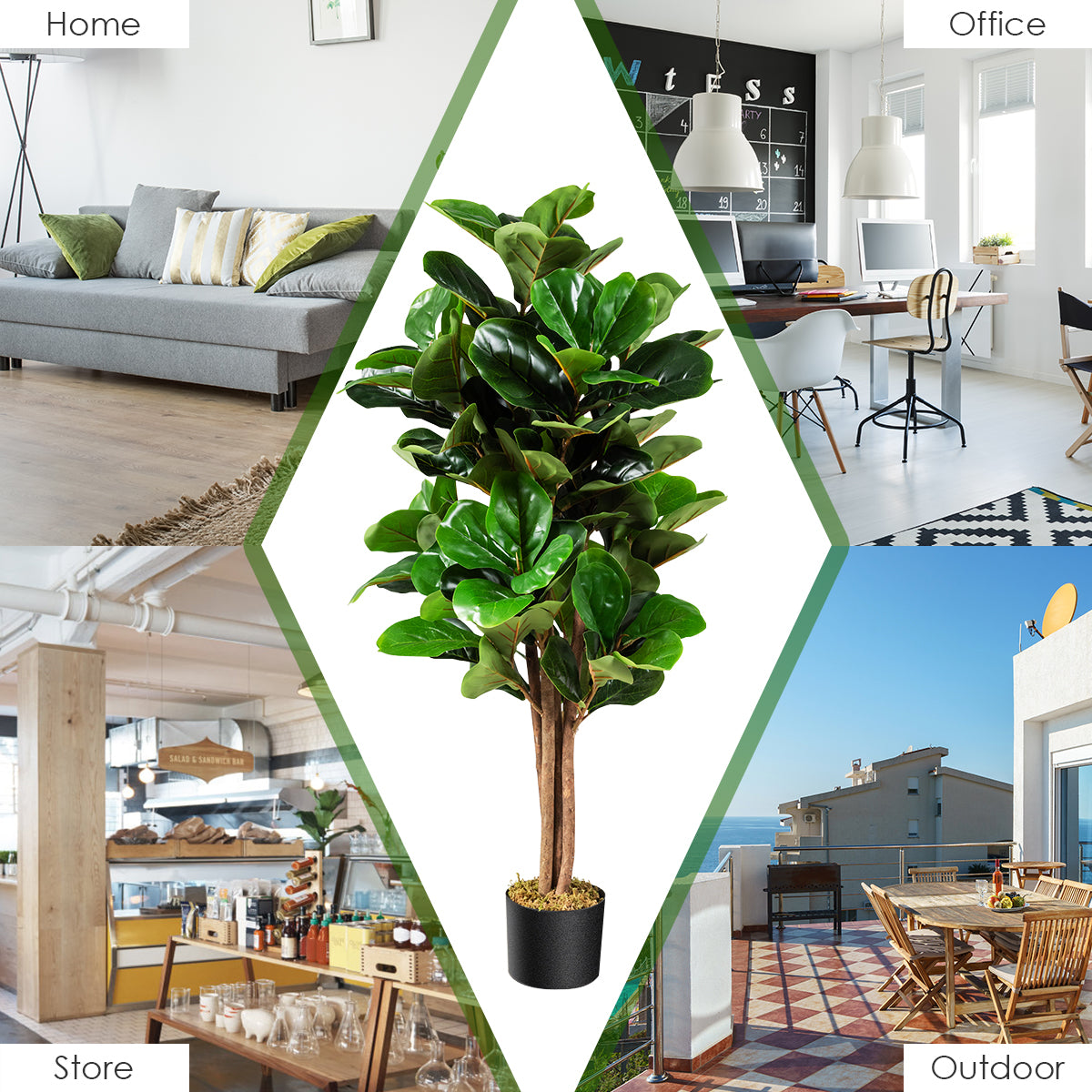 Coast 120 cm Artificial Fig Tree Art Plant Decoratie met Flowerpot