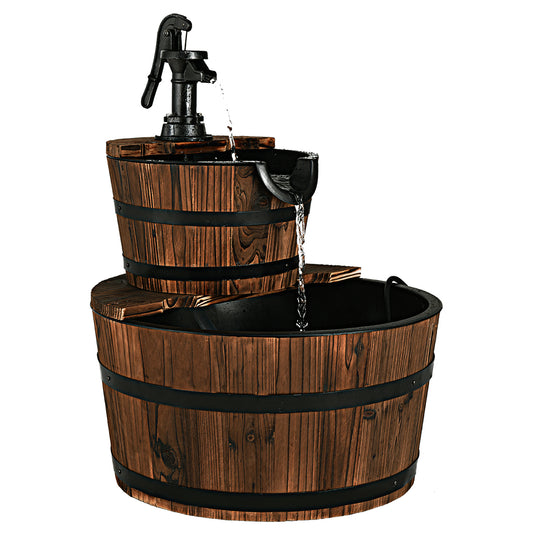 Coast Tuinfontein – Houten Design met Waterpomp – Ø44,5 x 61 cm – Bruin/Zwart