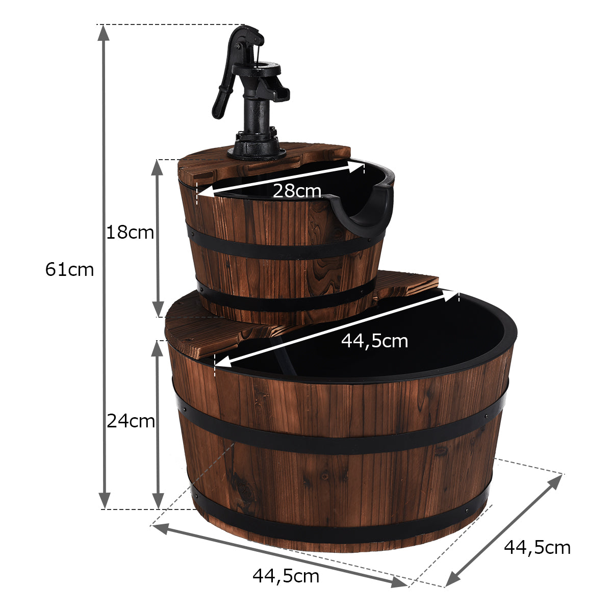 Coast Tuinfontein – Houten Design met Waterpomp – Ø44,5 x 61 cm – Bruin/Zwart
