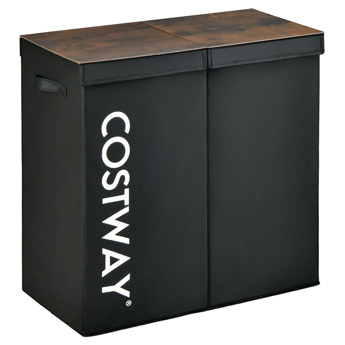Coast Wasmand met 2 Vakken en Deksel - 115L Inhoud - Vliesstof - Met Handgrepen - 62 x 31 x 60 cm - Zwart