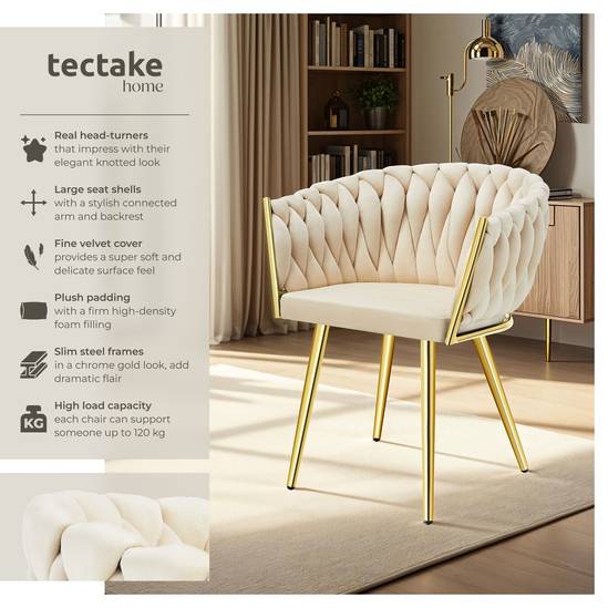 tectake Eetkamerstoel Astano – Fluweel – Zwart