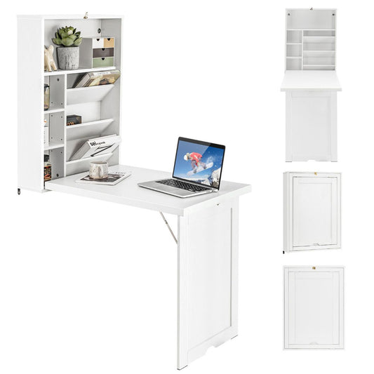 Coast Wandklaptafel Wit – 60 x 94,5 x 151 cm – Inklapbaar Bureau met Opbergruimte