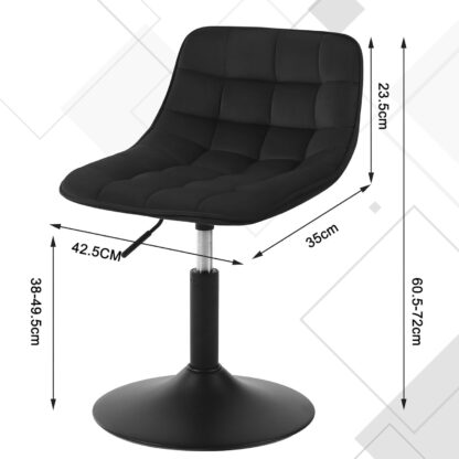 WOLTU fluwelen kruk met rugleuning - verstelbare zithoogte 38-49,5 cm - 360 graden draaibaar - zwart