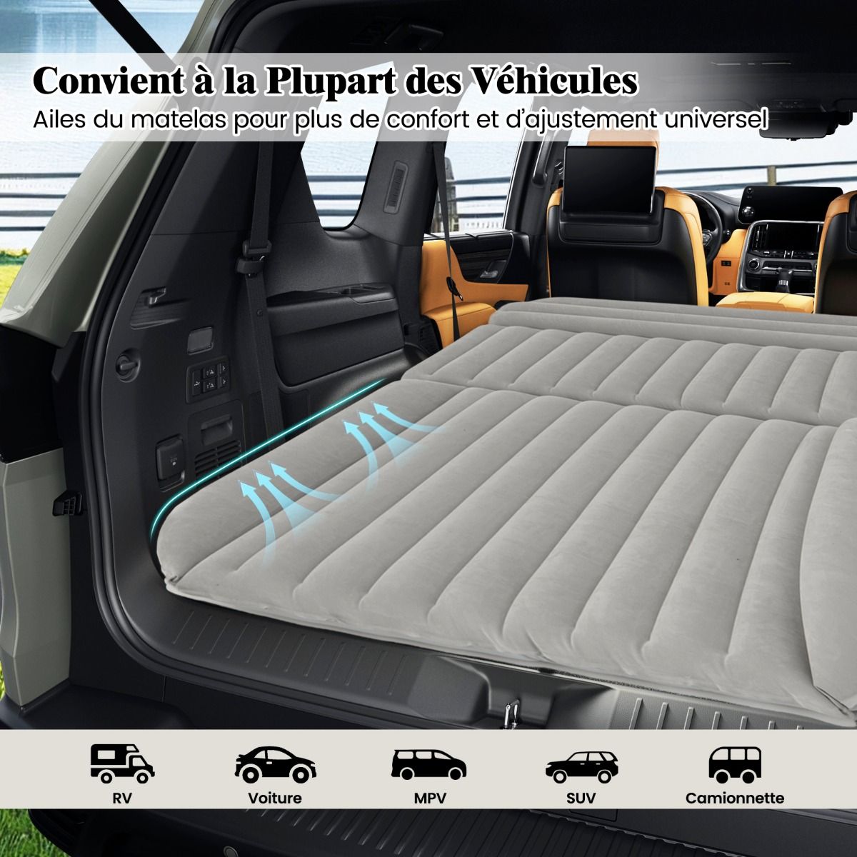Coast Opblaasbaar SUV Luchtbed Auto Matras Grijs 190 x 130 x 15 cm - Dubbelzijdig Reisbed met Luchtpomp en Draagtas