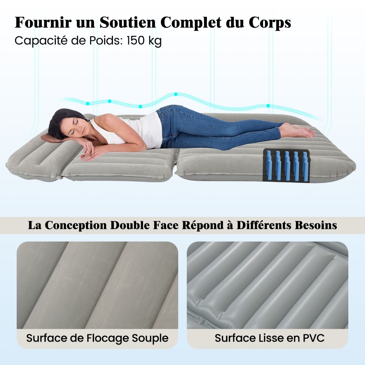 Coast Opblaasbaar SUV Luchtbed Auto Matras Grijs 190 x 130 x 15 cm - Dubbelzijdig Reisbed met Luchtpomp en Draagtas