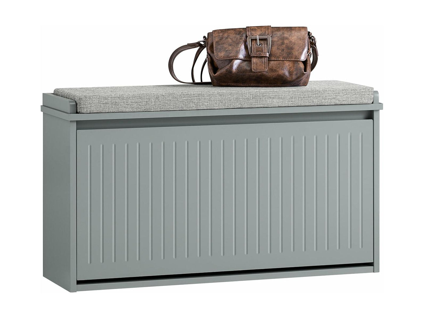 SoBuy FSR98-L-HG Schoenenkast met klep en zitkussen – Lichtgrijs – 80x45x26 cm – Compacte schoenbank voor hal, slaapkamer of woonkamer