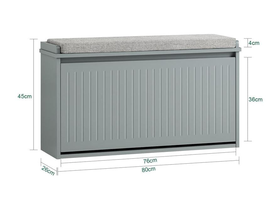 SoBuy FSR98-L-HG Schoenenkast met klep en zitkussen – Lichtgrijs – 80x45x26 cm – Compacte schoenbank voor hal, slaapkamer of woonkamer