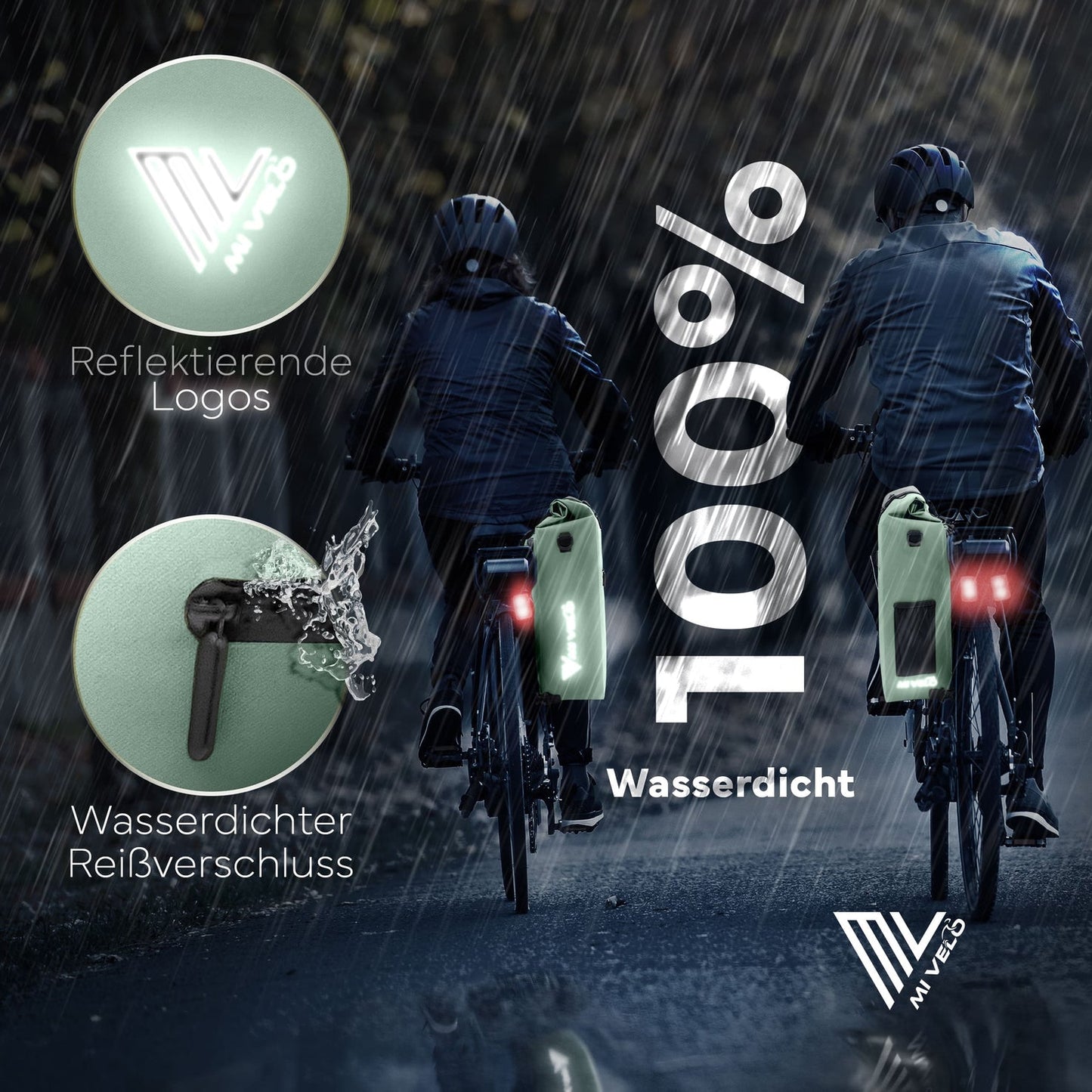 MIVELO 3-in-1 Fietstas – Waterdicht – Met Schouderriem en Rugzakfunctie – 25L – Mint