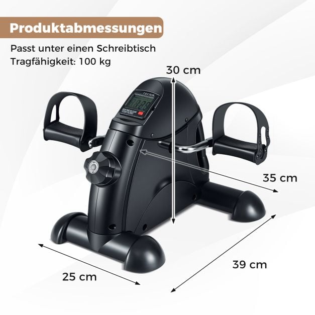 Coast Mini Pedaltrainer – Hometrainer voor Arm- en Beentraining met LCD Display 39 x 35 x 30 cm – Zwart