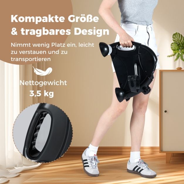 Coast Mini Pedaltrainer – Hometrainer voor Arm- en Beentraining met LCD Display 39 x 35 x 30 cm – Zwart