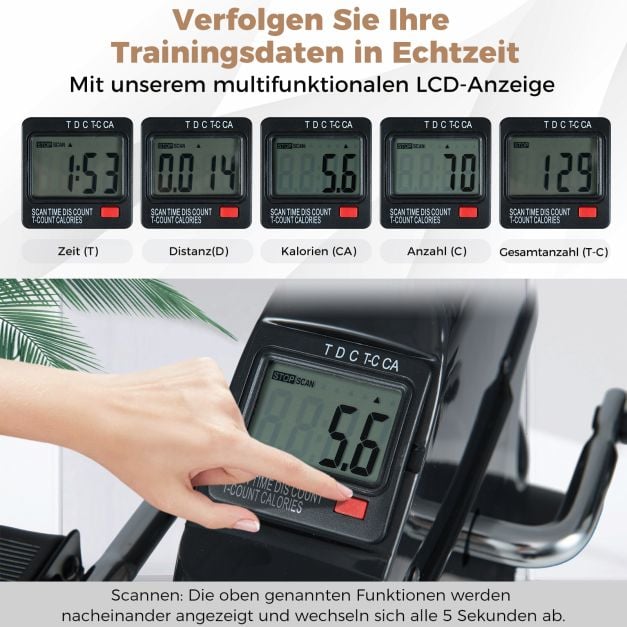 Coast Mini Pedaltrainer – Hometrainer voor Arm- en Beentraining met LCD Display 39 x 35 x 30 cm – Zwart