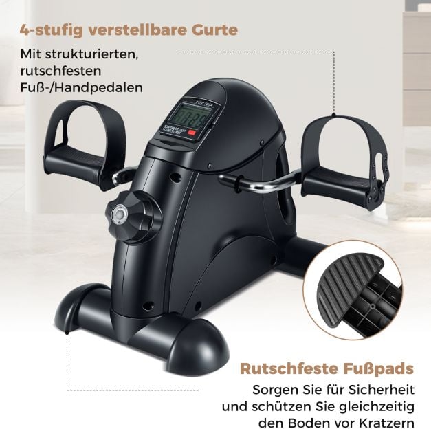 Coast Mini Pedaltrainer – Hometrainer voor Arm- en Beentraining met LCD Display 39 x 35 x 30 cm – Zwart