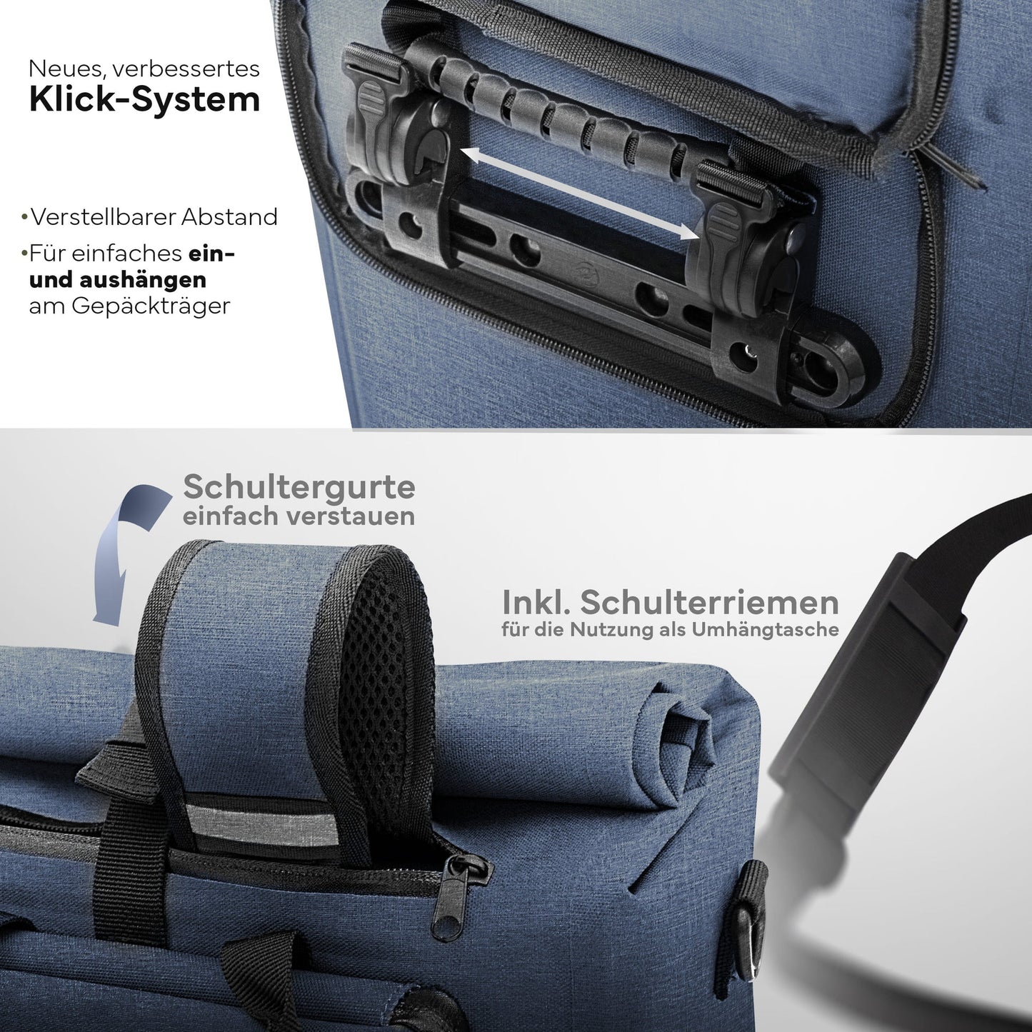 MiVelo 3-in-1 fietstas rugzak 25L – waterdicht – 58×30×15 cm – jeansblauw