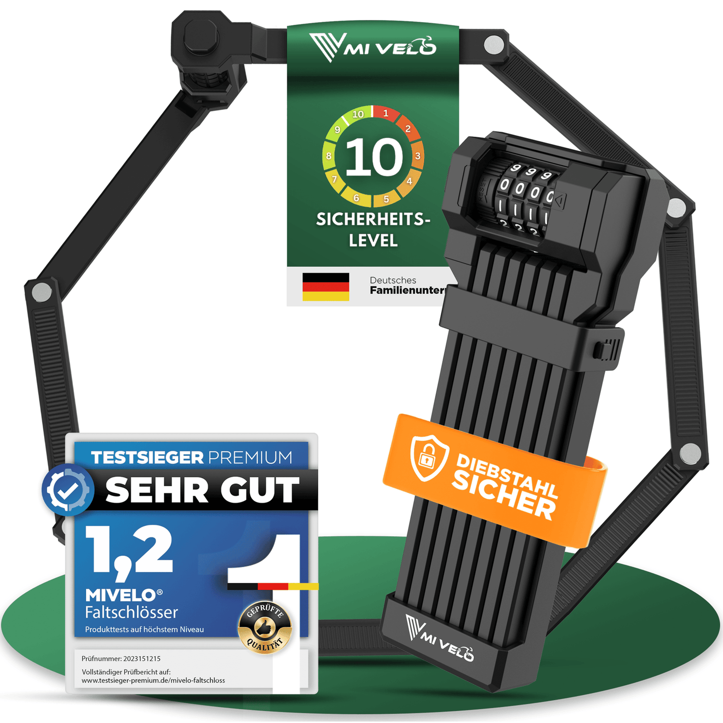MIVELO - Vouwslot Met Cijfercode - 120 cm Lang - Watervast - Beveiligingsniveau 10/10 - Carbonstaal - Zwart