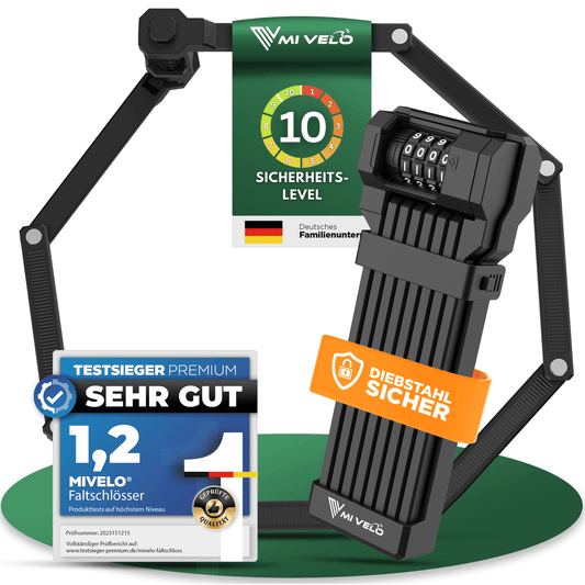 MIVELO - Vouwslot Met Cijfercode - 120 cm Lang - Watervast - Beveiligingsniveau 10/10 - Carbonstaal - Zwart