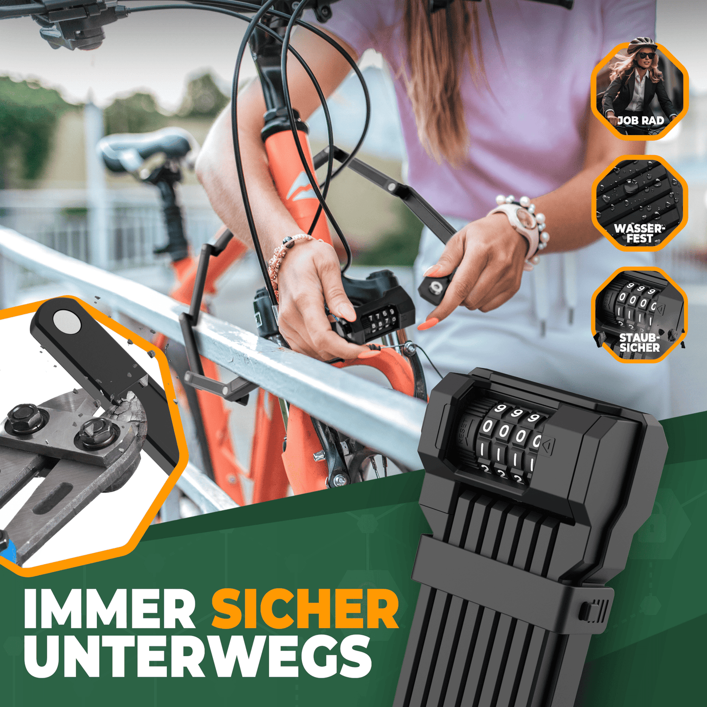MIVELO - Vouwslot Met Cijfercode - 120 cm Lang - Watervast - Beveiligingsniveau 10/10 - Carbonstaal - Zwart