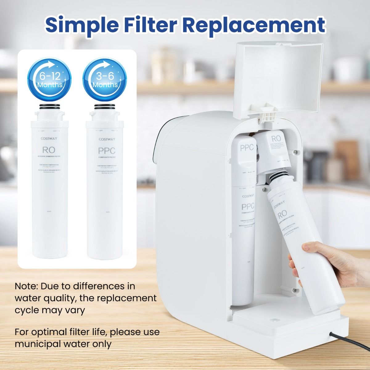 Coast Osmose Waterfilter – 5-Traps RO-PPC Filtratiesysteem – 44 x 19 x 41 cm – Voorzien Van UV-Licht En Touchscreen En Magnetische Lekbak – Voor Keuken En Kantoor – Wit En Zwart ABS