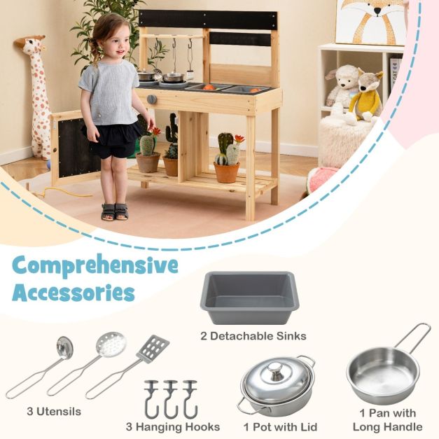 Coast Kinder Speelkeuken met 2 Afneembare Spoelbakken & Fornuis & Keukengerei Buitenkeuken voor Kinderen