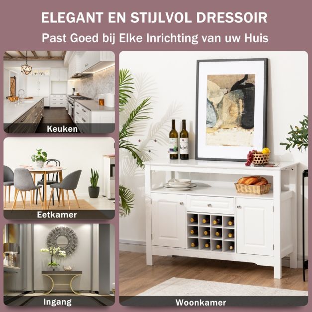 Coast Dressoir – Met Wijnrek – MDF – Modern Design – 117 x 41 x 83 cm – Wit