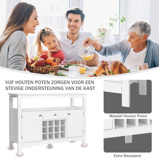 Coast Dressoir – Met Wijnrek – MDF – Modern Design – 117 x 41 x 83 cm – Wit