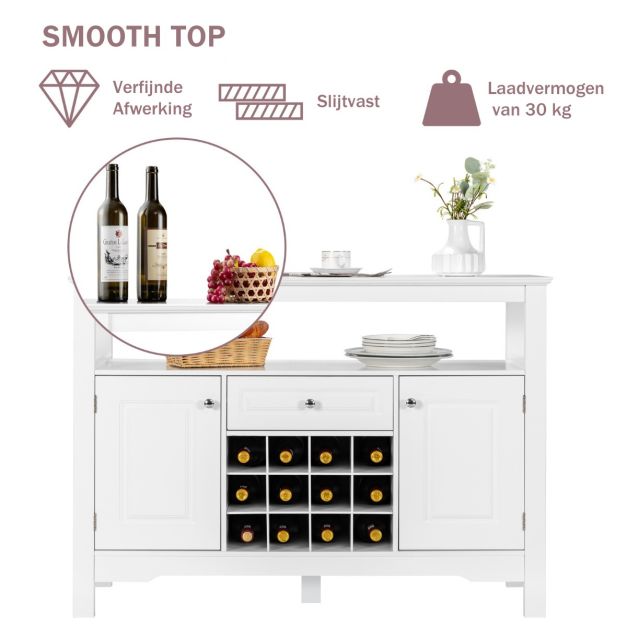 Coast Dressoir – Met Wijnrek – MDF – Modern Design – 117 x 41 x 83 cm – Wit