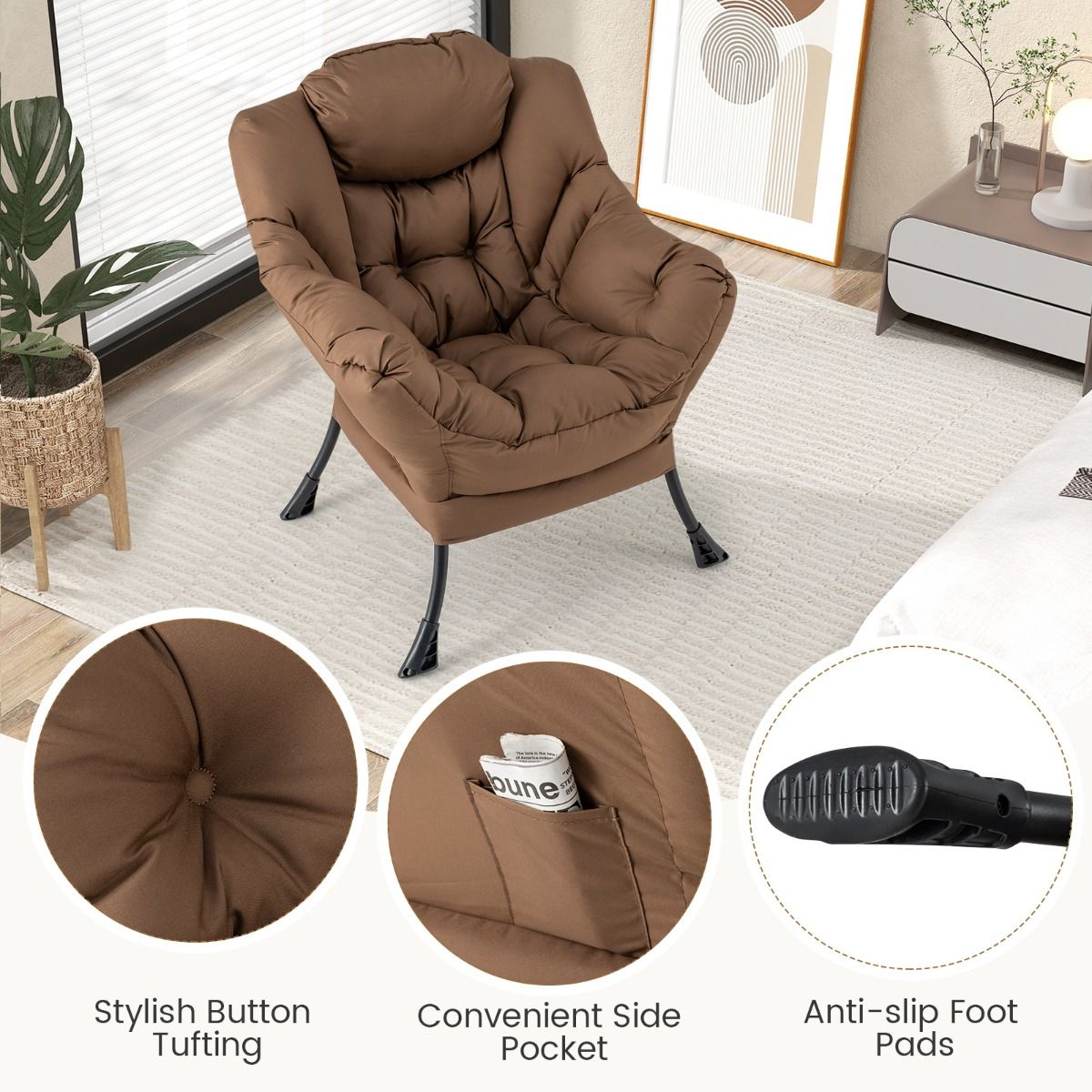 coast Fauteuil met Kruk – Relaxstoel met Armleuningen & Voetensteun – Loungestoel Televisiestoel Oorstoel – Bruin – 75x81x94,5 cm | Kruk 42x42x48 cm