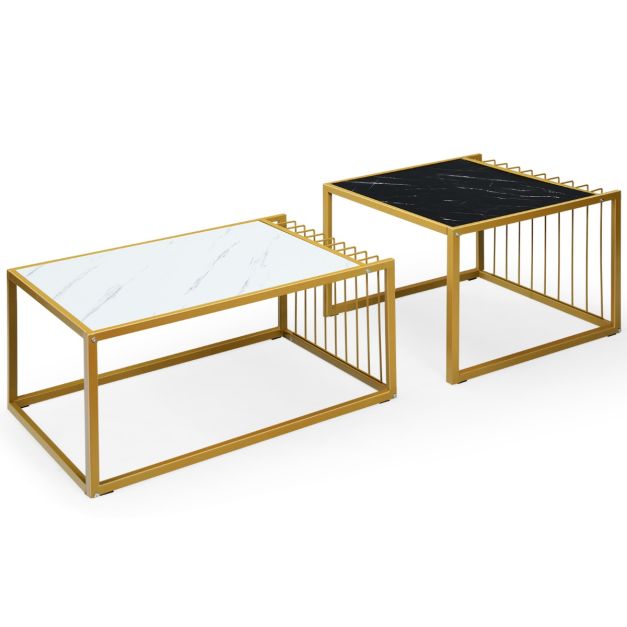 Coast Set van 2 Koffietafel - goud/wit/zwart - P2 - MDF - Ijzer - Max.50 kg - 80x53x38.5 cm