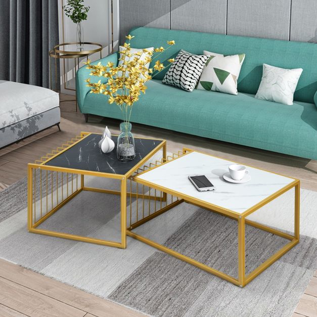 Coast Set van 2 Koffietafel - goud/wit/zwart - P2 - MDF - Ijzer - Max.50 kg - 80x53x38.5 cm