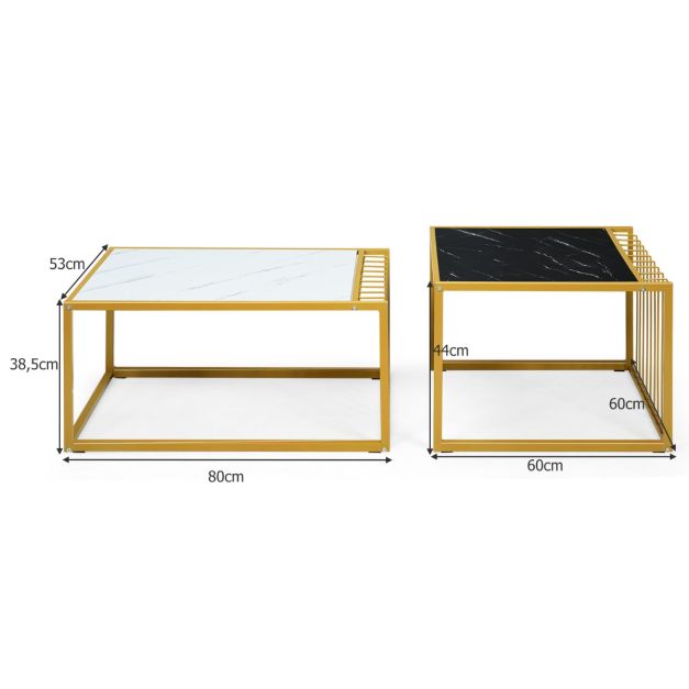 Coast Set van 2 Koffietafel - goud/wit/zwart - P2 - MDF - Ijzer - Max.50 kg - 80x53x38.5 cm