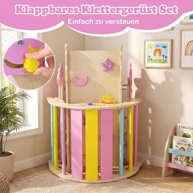 Coast Montessori Klimset Naturel/Macaron – Houten 8-in-1 Klimdriehoek met Boog en Glijbaan – 90 x 38,5 x 13 cm Ramp