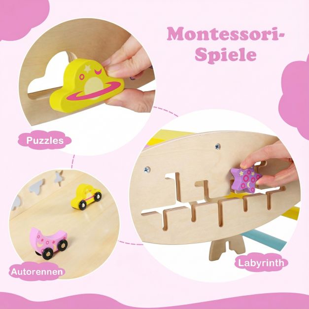 Coast Montessori Klimset Naturel/Macaron – Houten 8-in-1 Klimdriehoek met Boog en Glijbaan – 90 x 38,5 x 13 cm Ramp