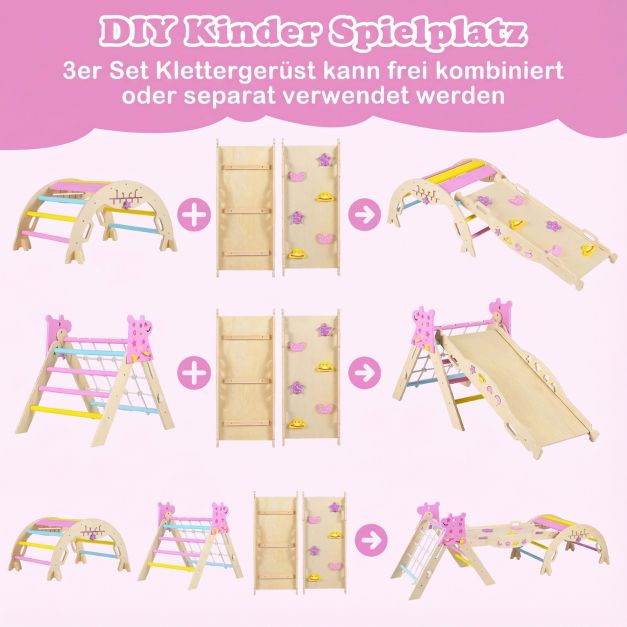 Coast Montessori Klimset Naturel/Macaron – Houten 8-in-1 Klimdriehoek met Boog en Glijbaan – 90 x 38,5 x 13 cm Ramp
