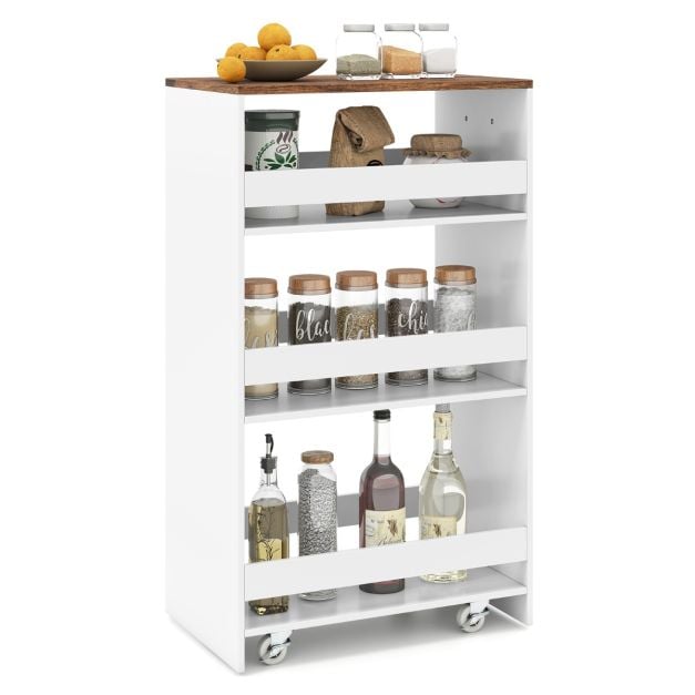 Coast Smalle Keukentrolley – 4-Laags Nisrek met Handgreep 47,5 x 30 x 80,5 cm – Wit