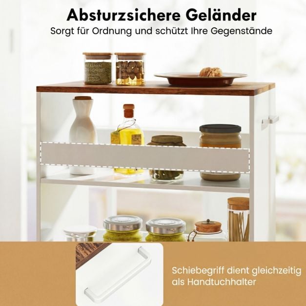 Coast Smalle Keukentrolley – 4-Laags Nisrek met Handgreep 47,5 x 30 x 80,5 cm – Wit