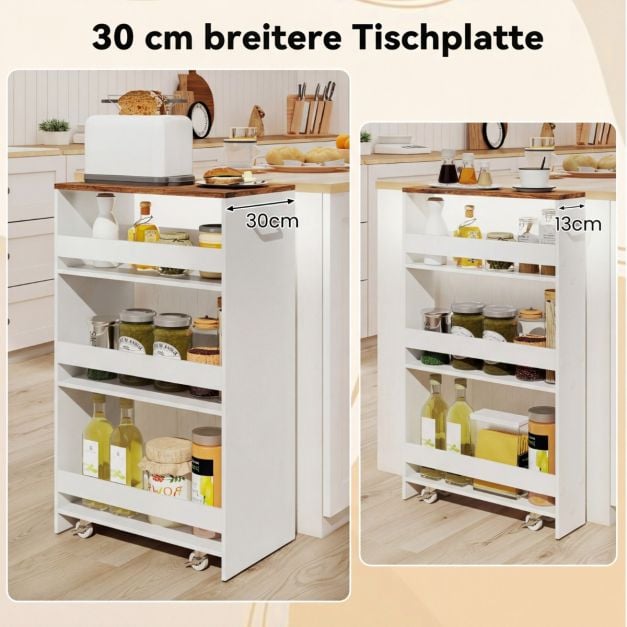 Coast Smalle Keukentrolley – 4-Laags Nisrek met Handgreep 47,5 x 30 x 80,5 cm – Wit