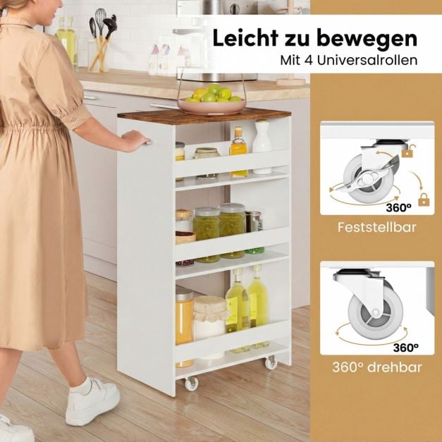 Coast Smalle Keukentrolley – 4-Laags Nisrek met Handgreep 47,5 x 30 x 80,5 cm – Wit