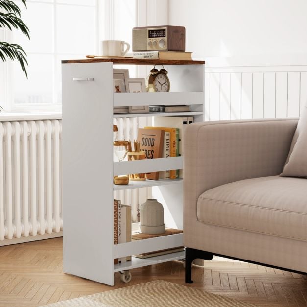 Coast Smalle Keukentrolley – 4-Laags Nisrek met Handgreep 47,5 x 30 x 80,5 cm – Wit