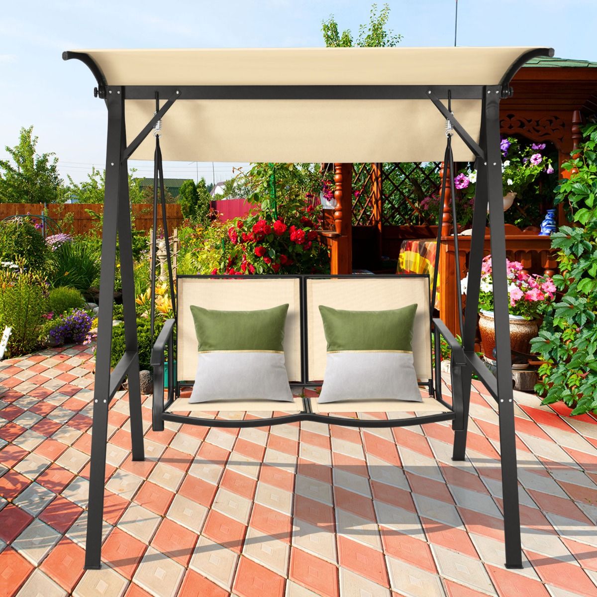 Coast Tuinschommel Met Luifel - 2-Zits - Metalen Frame - 152 x 112 x 165 cm - Beige