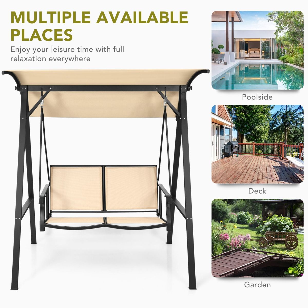 Coast Tuinschommel Met Luifel - 2-Zits - Metalen Frame - 152 x 112 x 165 cm - Beige