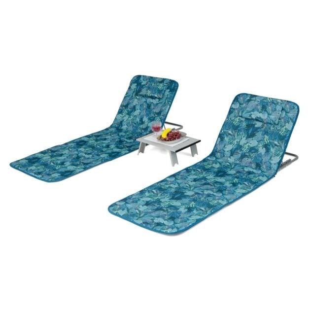 Coast Strandmatten en Bijzettafel - Set van 3 - Turquoiseblauw - Opvouwbaar