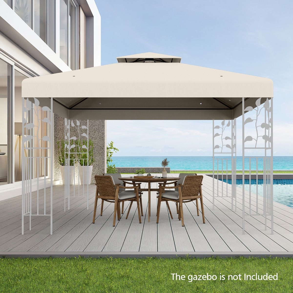 Coast Vervaningsdak - Weerbestendig - 3x3 M - Incl. Afvoergaten & Klittenbandsluitingen - Beige