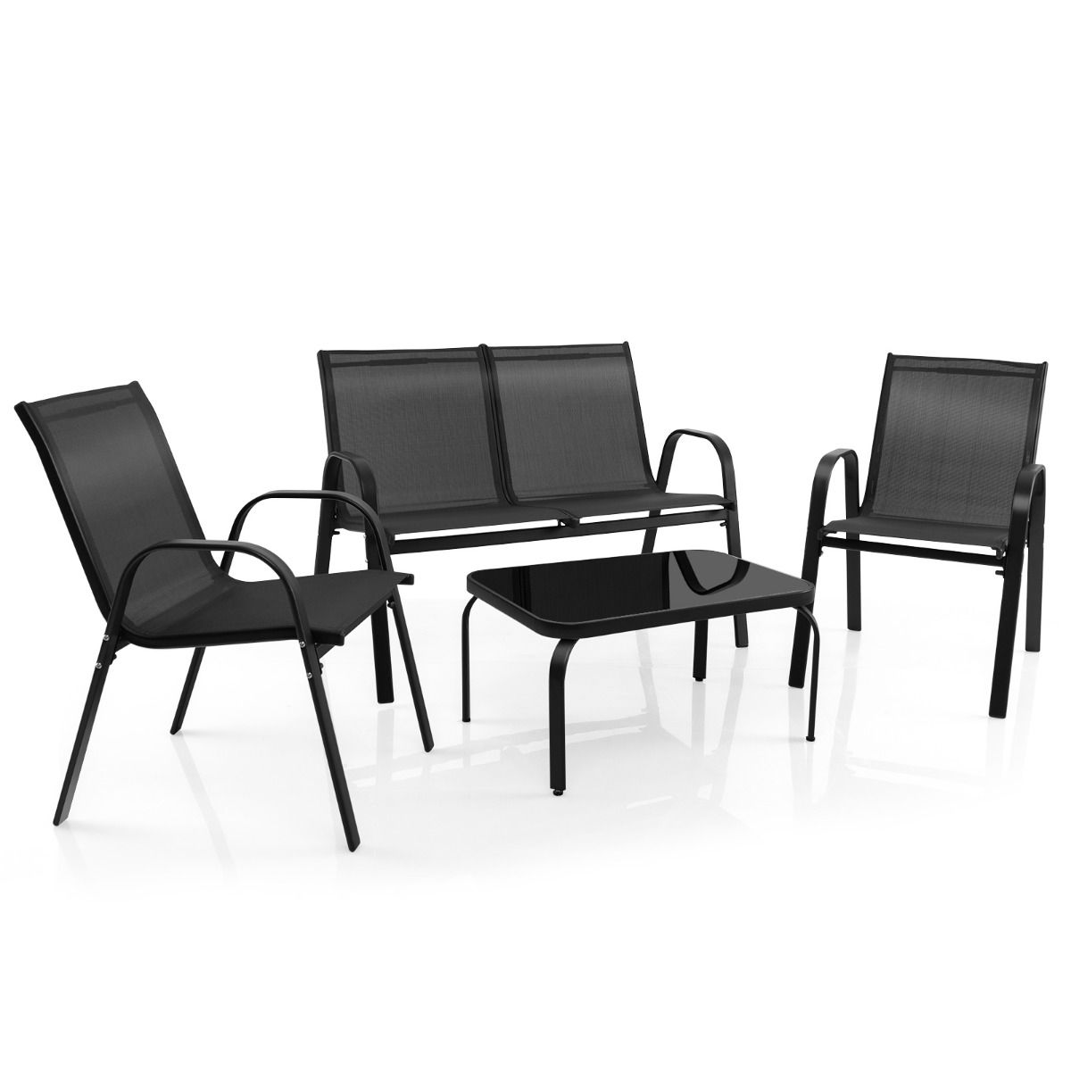 Coast 4-Delige Tuinmeubelset Zwart - Balkonset met Bank, 2 Stoelen en Tafel - 112 x 62 x 83 cm