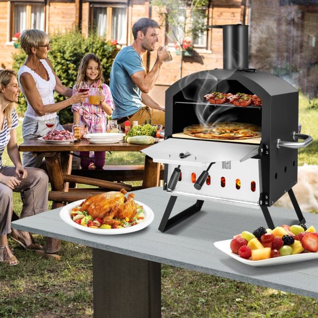 Coast Pizzaoven voor Buiten – 2-Laags – Met Pizzaschep & Verwijderbare Middenplank – 54 x 31 x 72 cm – Zwart