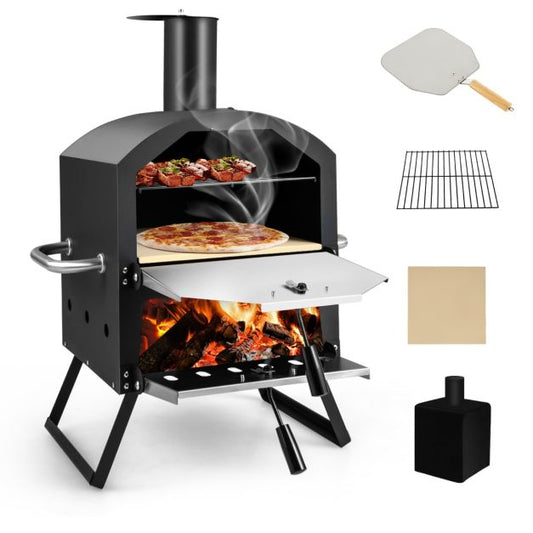 Coast Pizzaoven voor Buiten – 2-Laags – Met Pizzaschep & Verwijderbare Middenplank – 54 x 31 x 72 cm – Zwart
