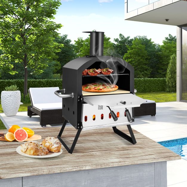 Coast Pizzaoven voor Buiten – 2-Laags – Met Pizzaschep & Verwijderbare Middenplank – 54 x 31 x 72 cm – Zwart