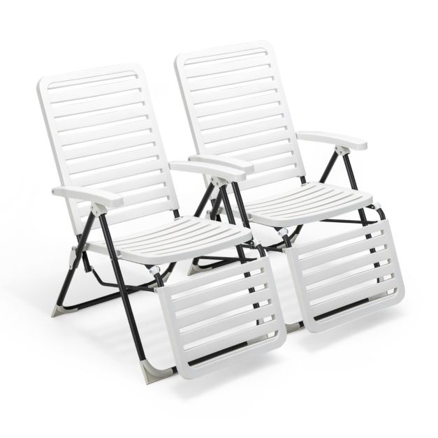 Coast Set van 2 Verstelbare Ligstoelen - Opvouwbaar - 7 Standen - Wit