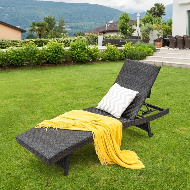 Coast Tuinstoel - Gestoffeerd - 5 Niveaus - Achterwielen - 195 x 61 x 38-97 cm - Zwart