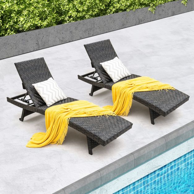 Coast Tuinstoel - Gestoffeerd - 5 Niveaus - Achterwielen - 195 x 61 x 38-97 cm - Zwart