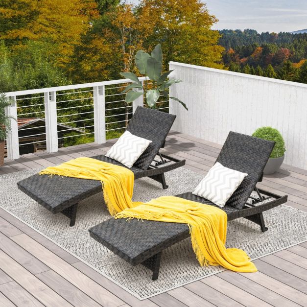 Coast Tuinstoel - Gestoffeerd - 5 Niveaus - Achterwielen - 195 x 61 x 38-97 cm - Zwart